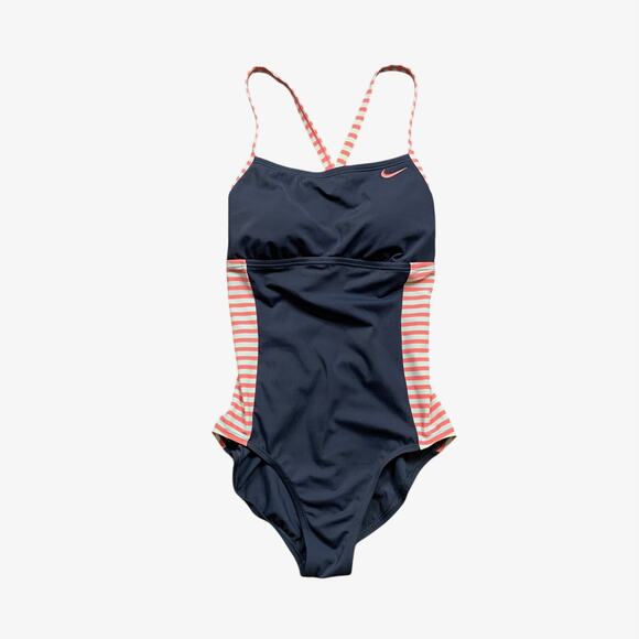 Nike Swimsuit Womens M Medium Multi Striped Crossback One Piece Padded Swimwear - Picture 1 of 10